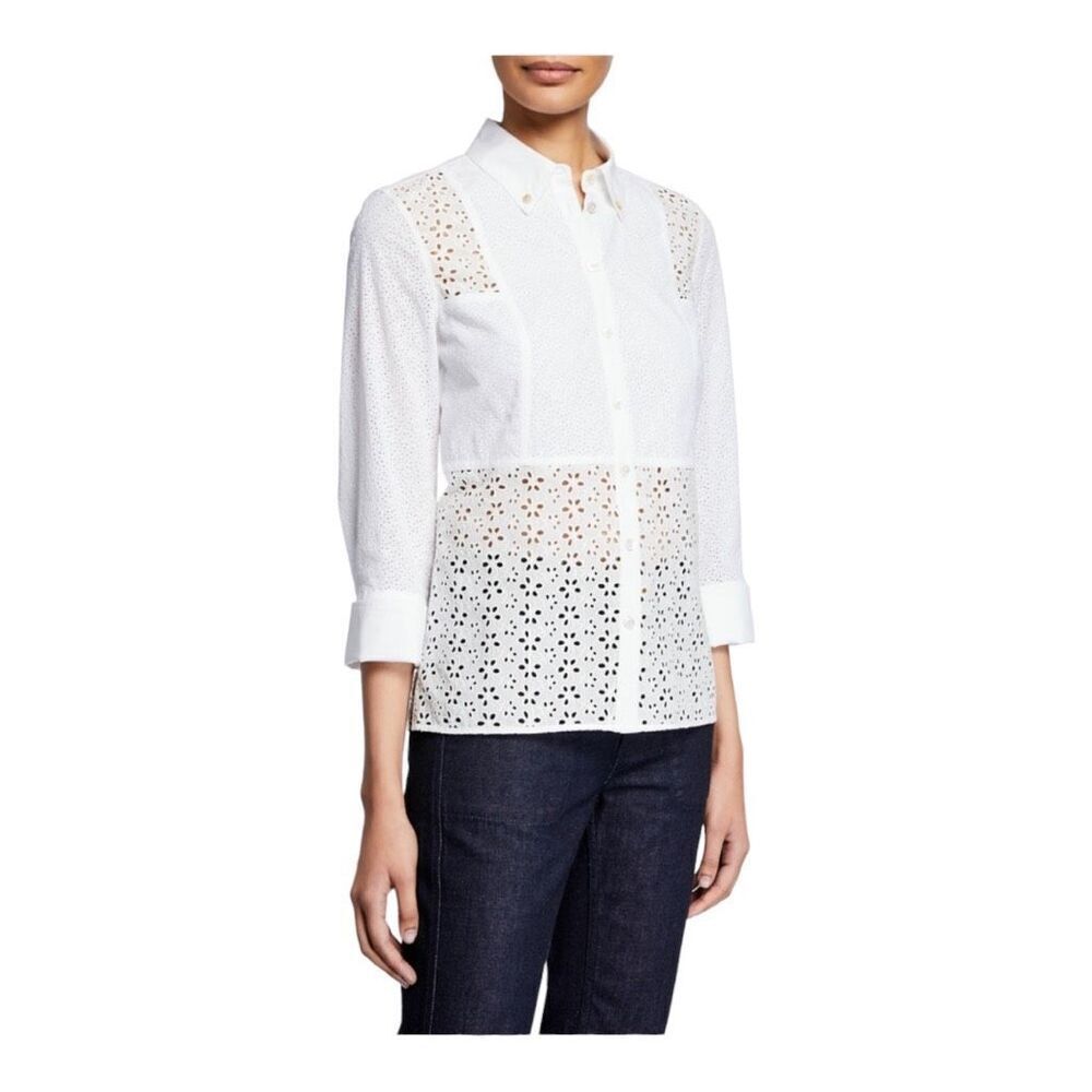 Tory Burch Ivory Eyelet Patchwork Button Down 3/4… - image 2